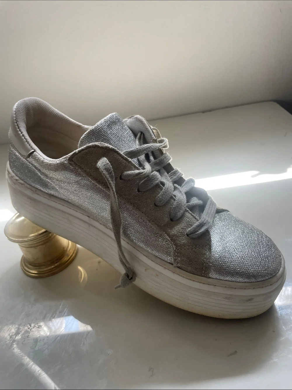 Valentino Women's Silver Glitter Lace-Up Sneakers